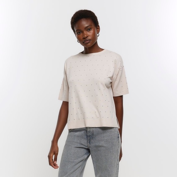 NWT EMBELLISHED RIVER ISLAND BEIGE TOP SZ UK18 / US14 RETAIL $130 - Picture 4 of 7